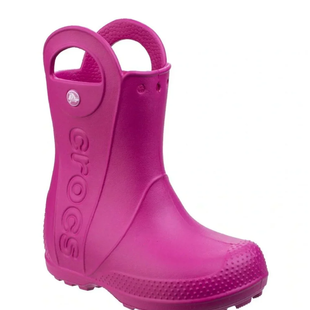 Crocs Girl's Pink Handle It Rain Rubber‎ Outdoor Pull On Ankle Rain Boots Size 6